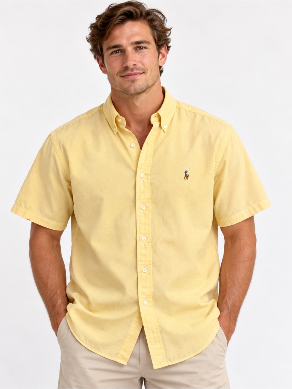 Ralph Lauren Blake Shirt Mens Large Yellow Oxford Button Down Short Sleeve